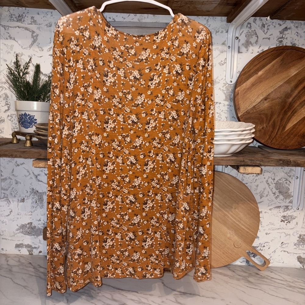 American Eagle Cottagecore Cozy Oversized Floral Mustard Yellow Cardi Shirt Med - Picture 5 of 7